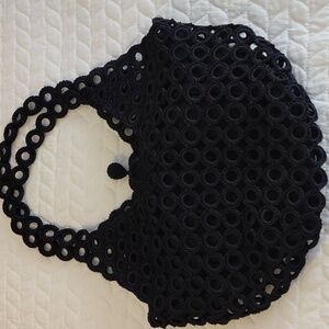 Black Crochet Circle Tote Bag - Stylish Women's Shoulder Bag